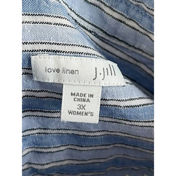 J Jill Love Linen 3X Blue Stripe Roll Tab Sleeve Midi 100% Linen Dress w/Pockets - Picture 6 of 6